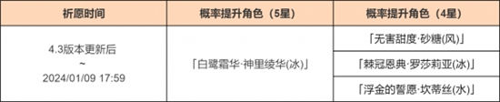 《原神》「白鹭之庭」祈愿：「白鹭霜华·神里绫华(冰)」概率UP